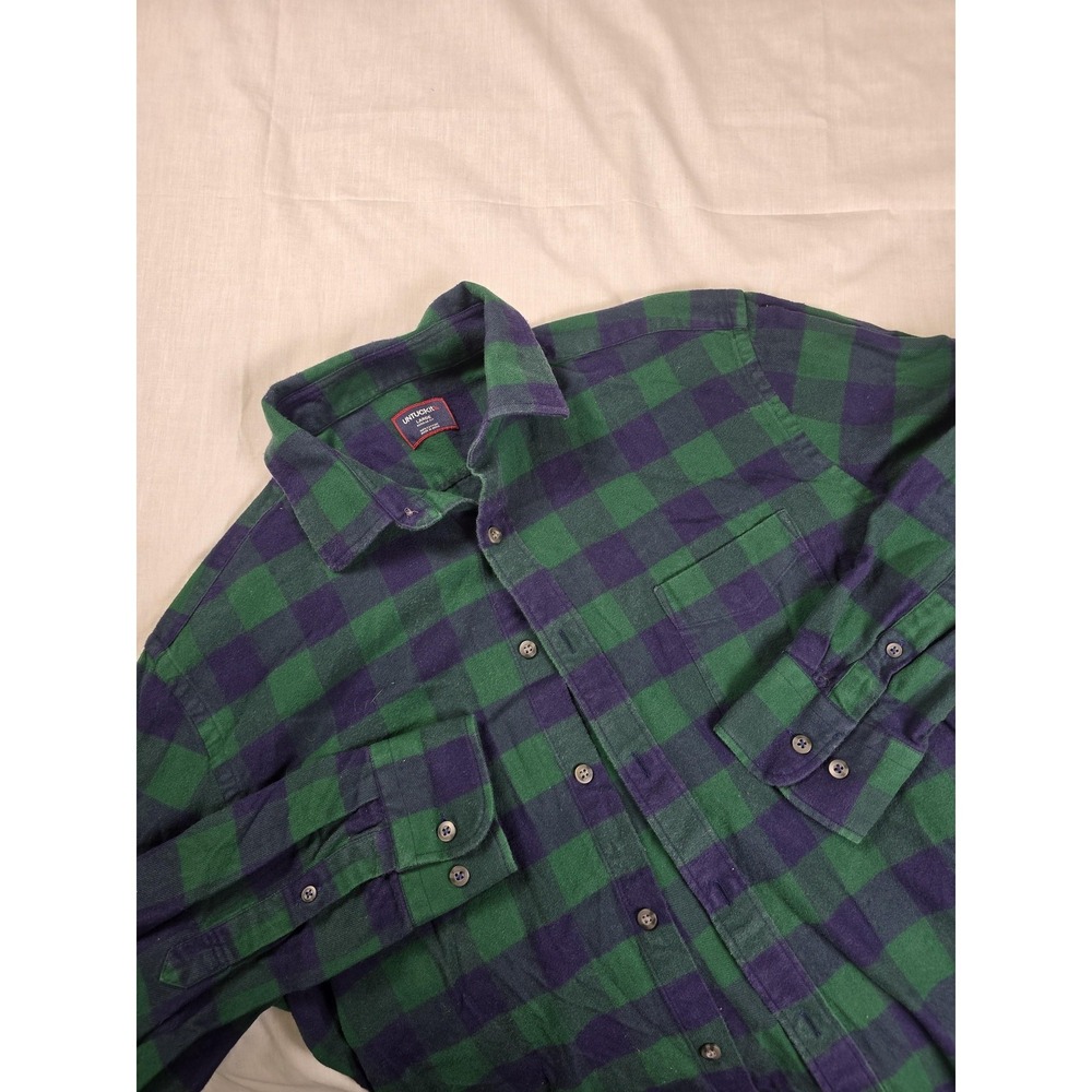Untuckit Shirt Mens Large Green Blue Plaid Flannel Button Front Long Sleeve